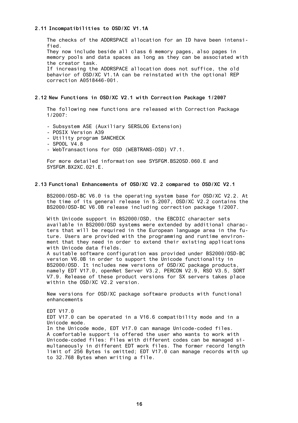 11 incompatibilities to osd/xc v1.1a | FUJITSU BS2000 User Manual | Page 17 / 37