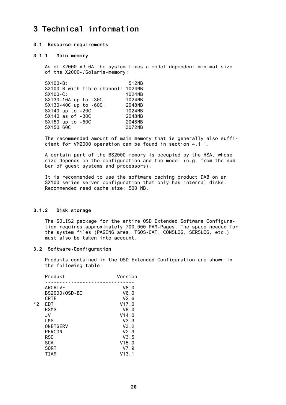 3 technical information, 1 resource requirements, 1 main memory | 2 disk storage, 2 software-configuration | FUJITSU BS2000 User Manual | Page 21 / 37