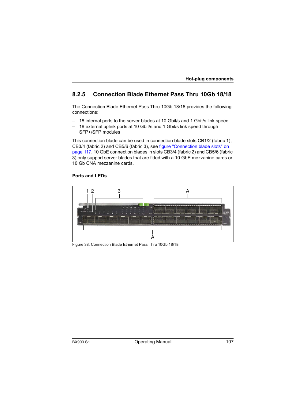 5 connection blade ethernet pass thru 10gb 18/18, Connection blade ethernet pass thru 10gb 18/18 | FUJITSU BX900 S1 User Manual | Page 107 / 142