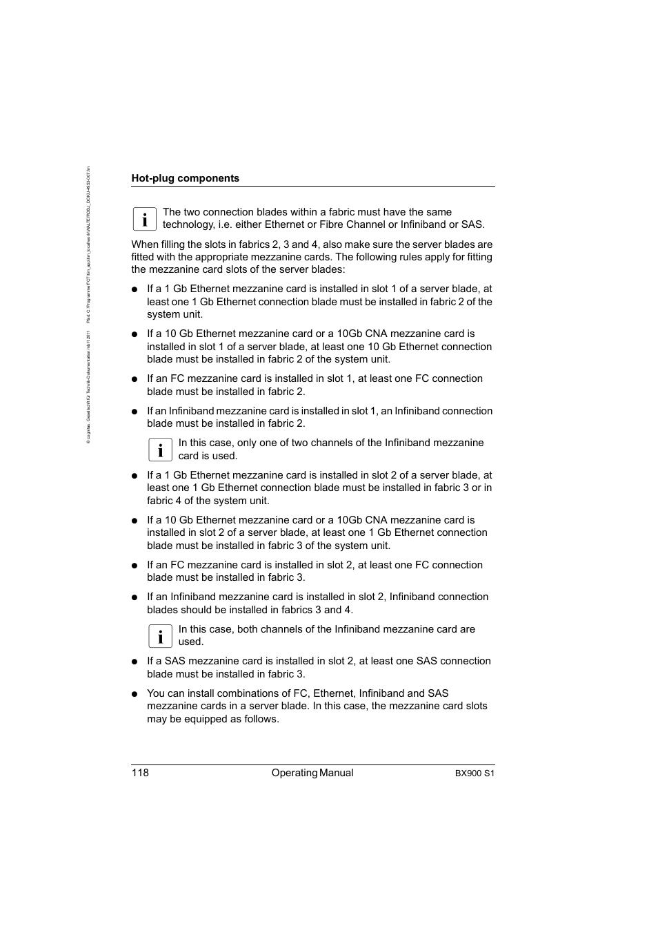 118 operating manual, Hot-plug components, Bx900 s1 | FUJITSU BX900 S1 User Manual | Page 118 / 142