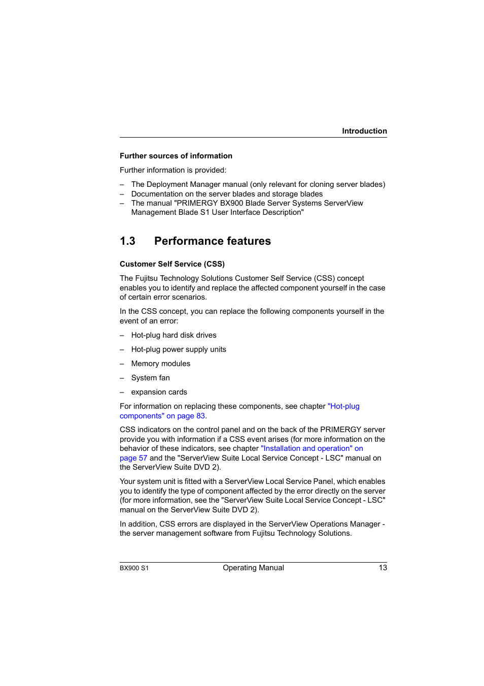 3 performance features, Performance features | FUJITSU BX900 S1 User Manual | Page 13 / 142