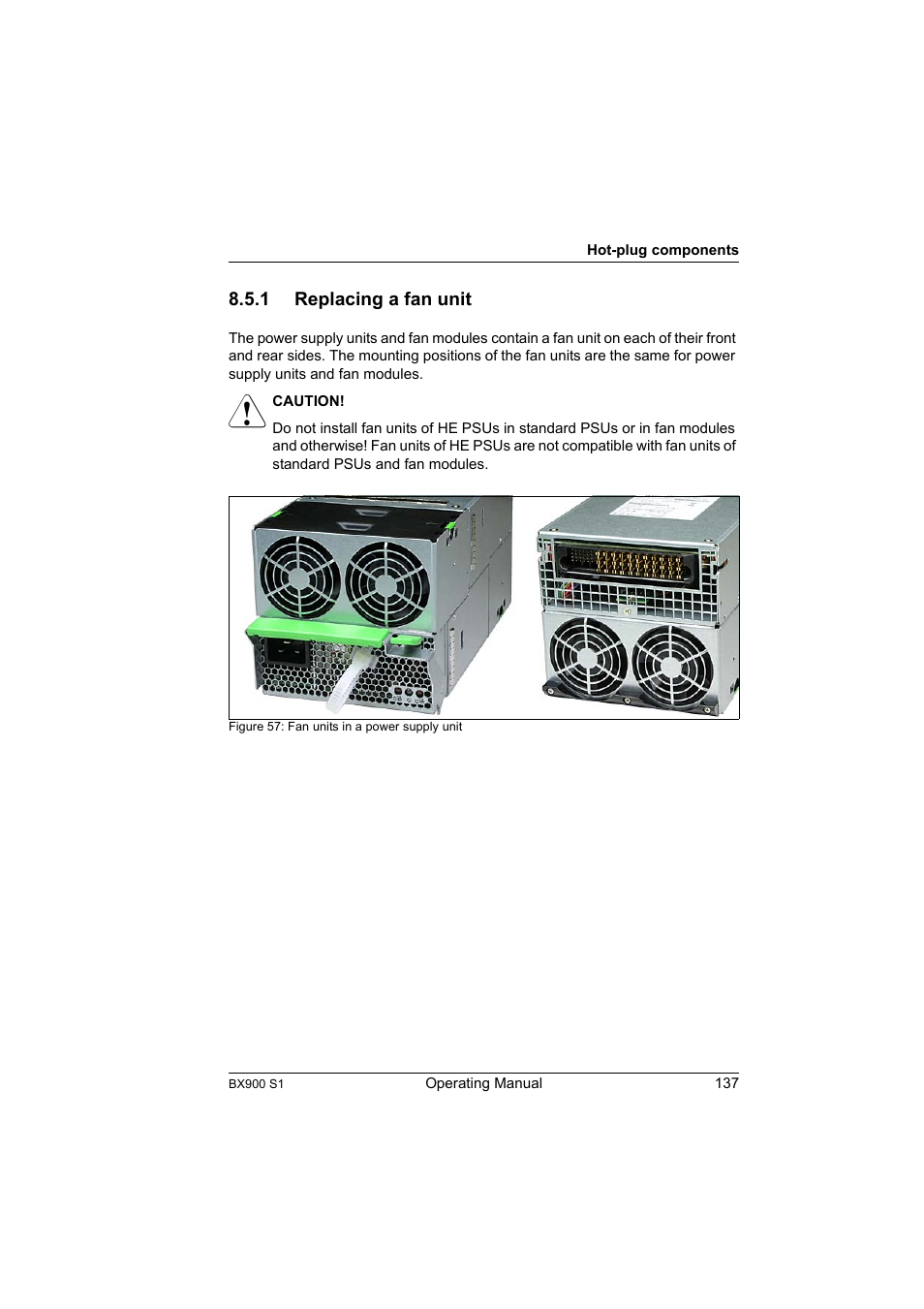 1 replacing a fan unit, Replacing a fan unit, Section "replacing a fan unit" on | FUJITSU BX900 S1 User Manual | Page 137 / 142