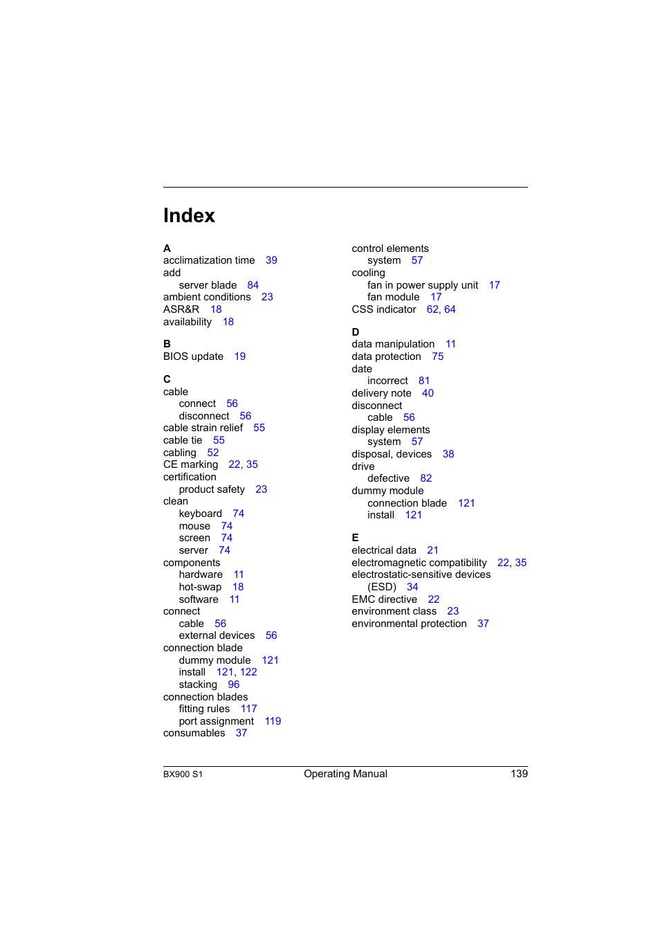 Index | FUJITSU BX900 S1 User Manual | Page 139 / 142