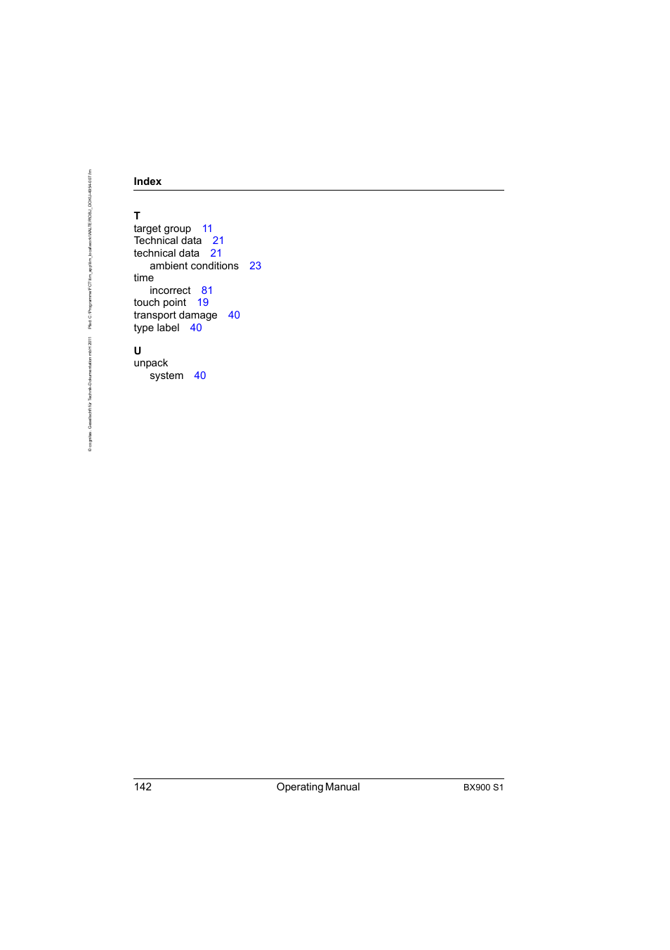 142 operating manual, Index, Bx900 s1 | FUJITSU BX900 S1 User Manual | Page 142 / 142