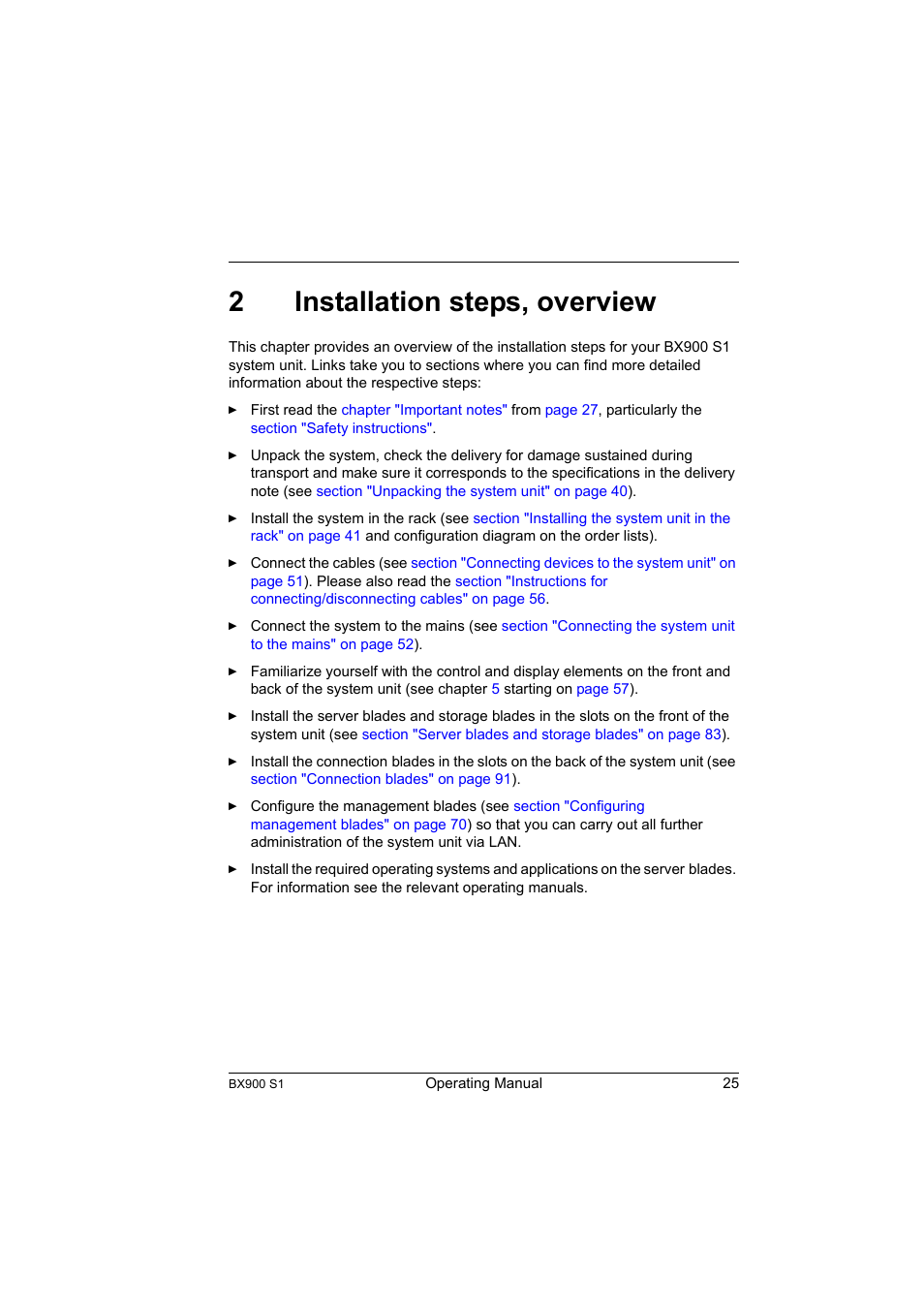 2 installation steps, overview, Installation steps, overview, 2installation steps, overview | FUJITSU BX900 S1 User Manual | Page 25 / 142