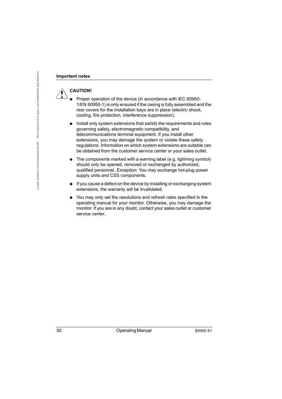 30 operating manual, Caution, Bx900 s1 | FUJITSU BX900 S1 User Manual | Page 30 / 142