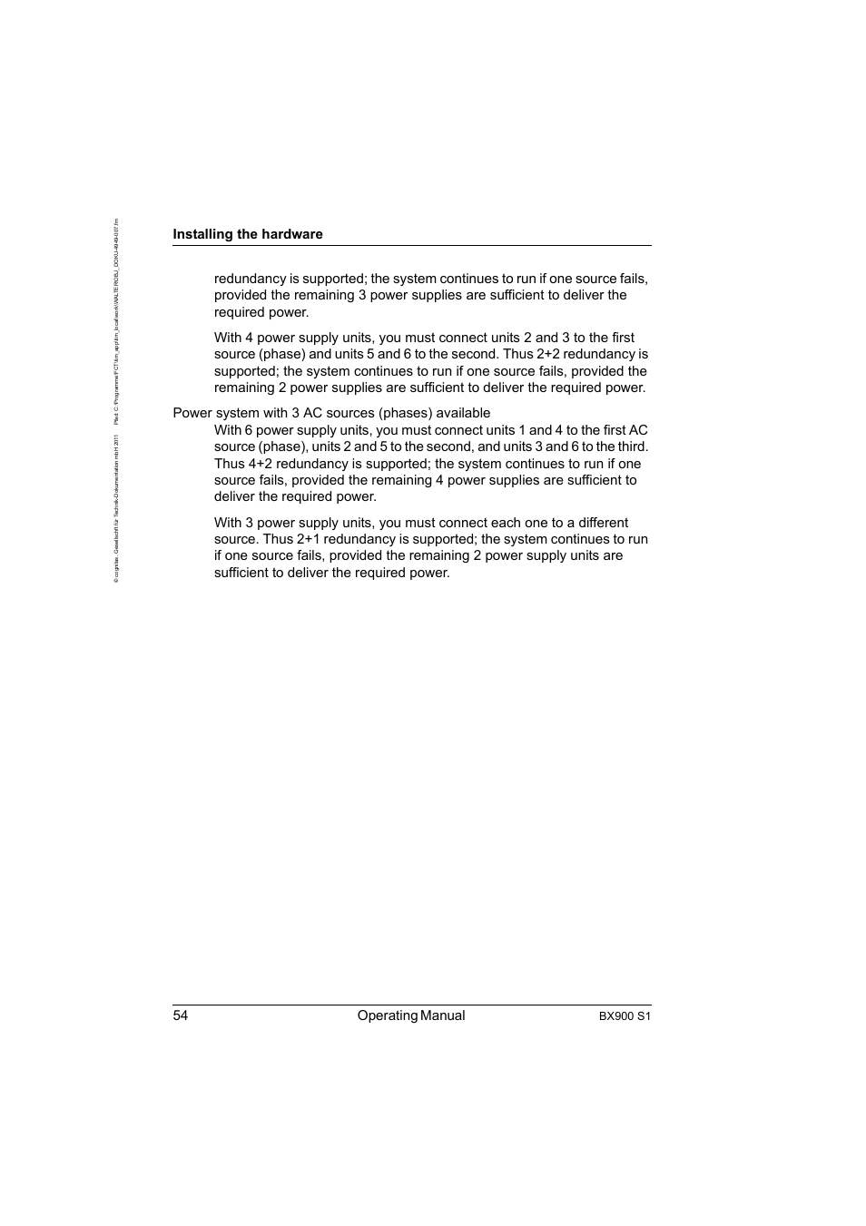 54 operating manual, Installing the hardware, Bx900 s1 | FUJITSU BX900 S1 User Manual | Page 54 / 142