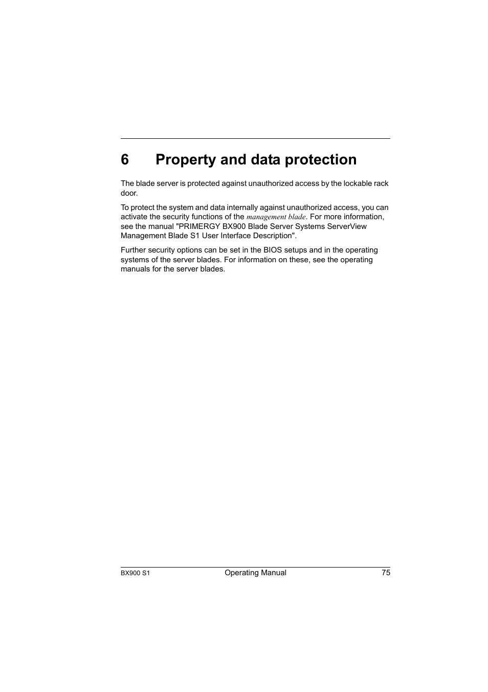 6 property and data protection, Property and data protection, 6property and data protection | FUJITSU BX900 S1 User Manual | Page 75 / 142