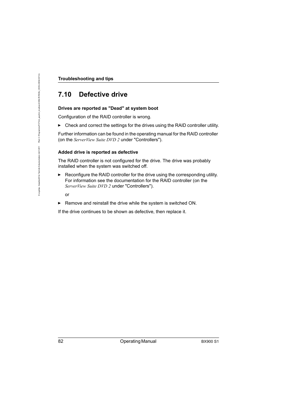 10 defective drive, Defective drive, 82 operating manual | Troubleshooting and tips, Bx900 s1 | FUJITSU BX900 S1 User Manual | Page 82 / 142