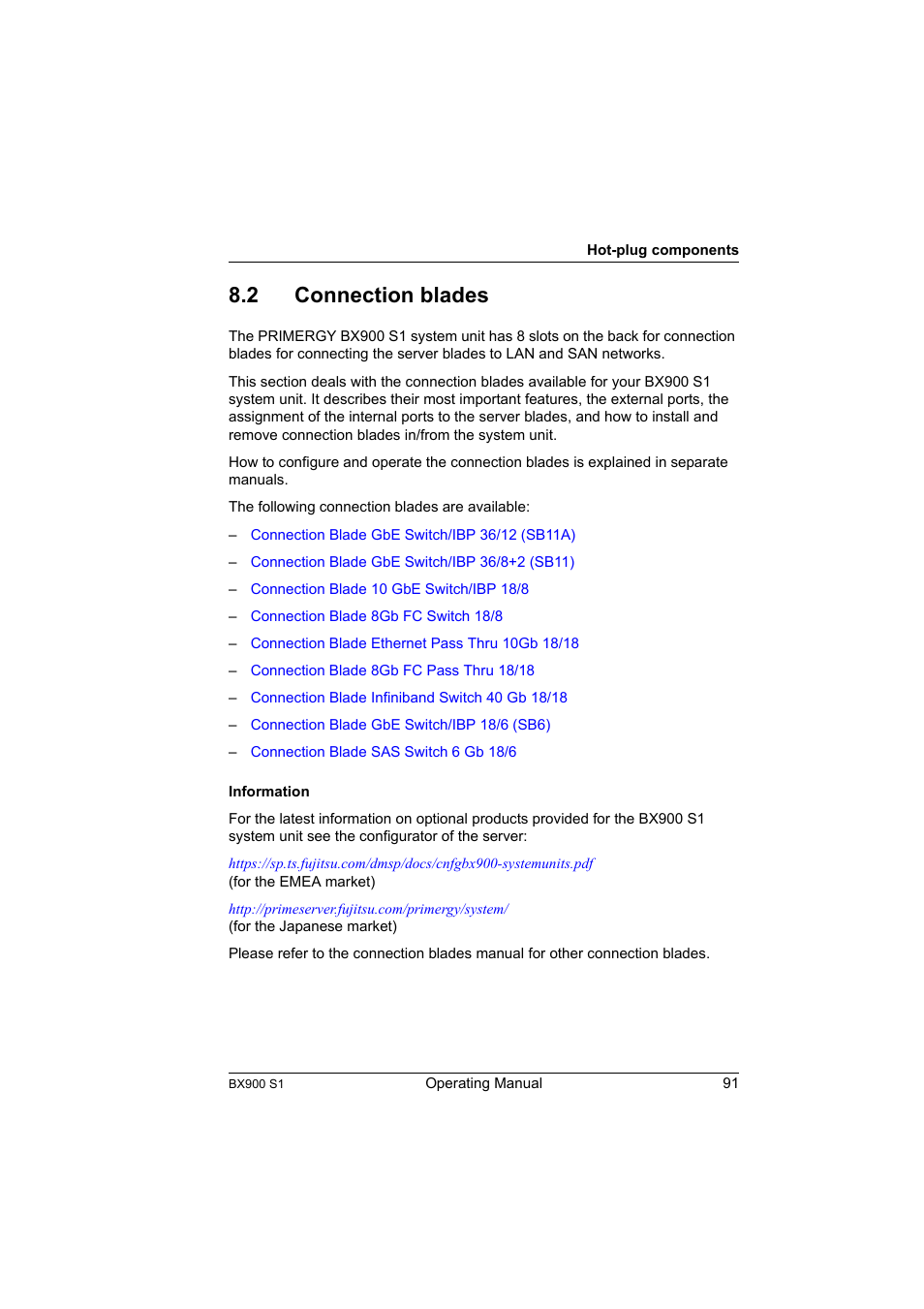 2 connection blades, Connection blades | FUJITSU BX900 S1 User Manual | Page 91 / 142