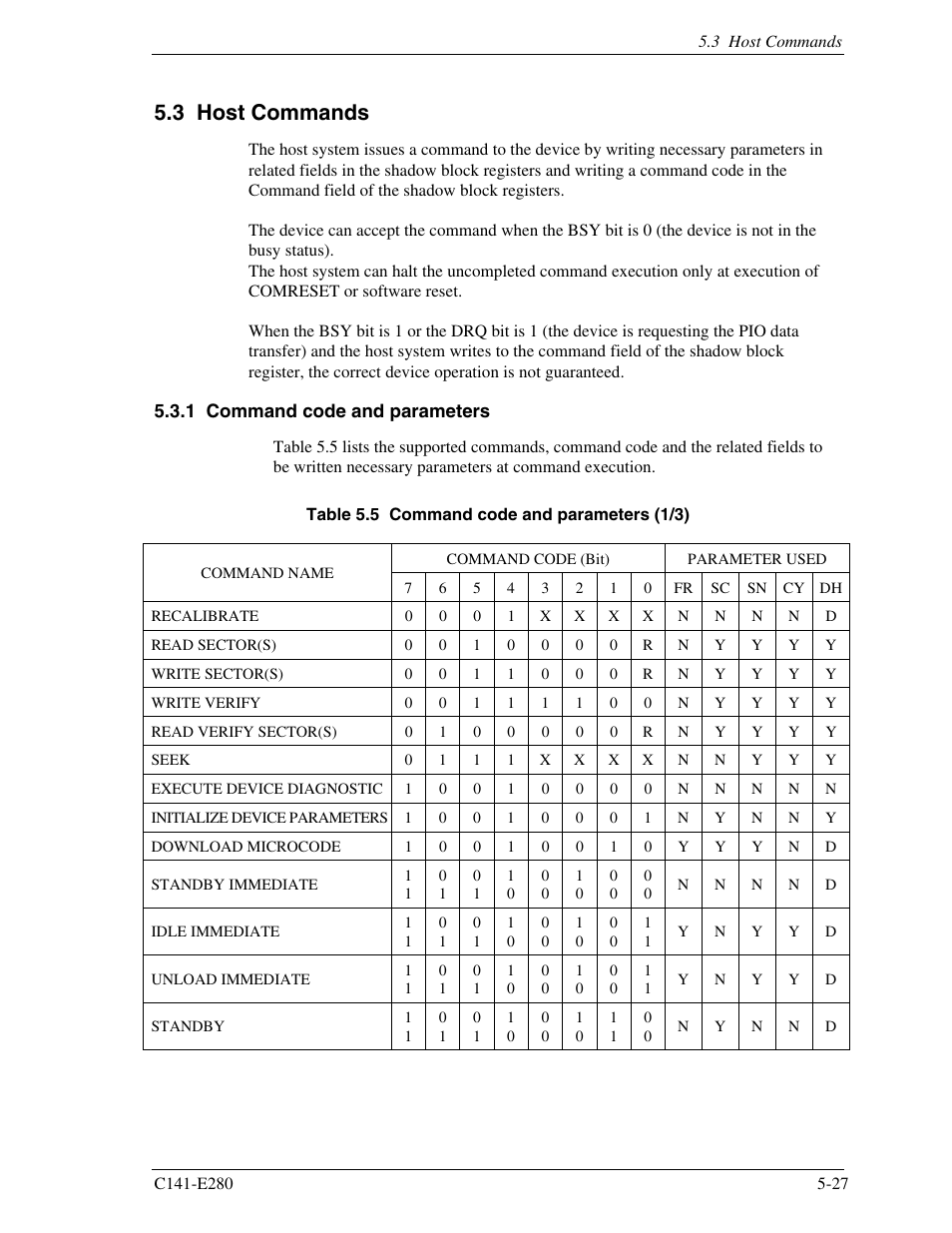 3 host commands, 1 command code and parameters | FUJITSU MHZ2250BJ User Manual | Page 101 / 320