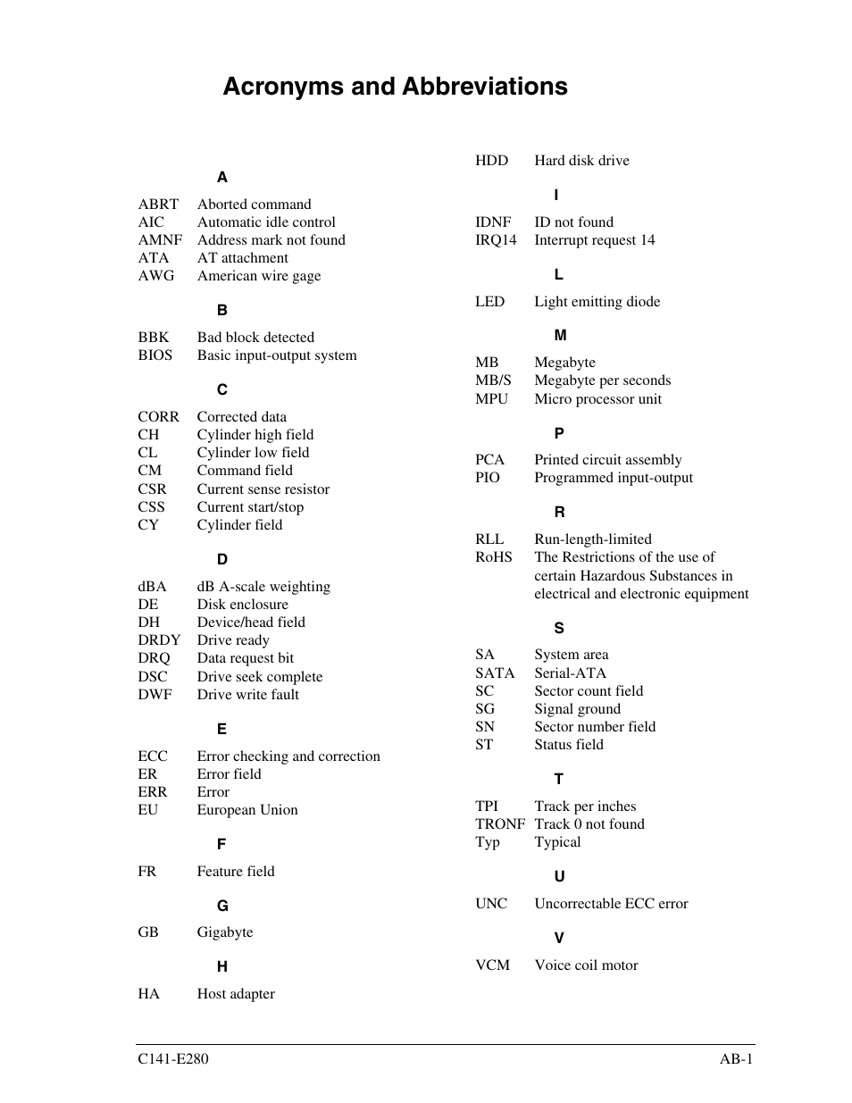 Acronyms and abbreviations | FUJITSU MHZ2250BJ User Manual | Page 305 / 320