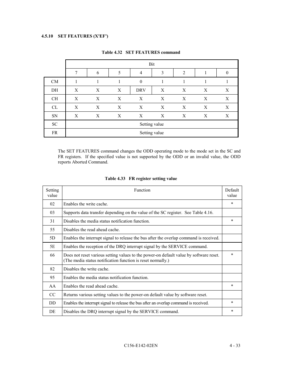 10 set features (x'ef') | FUJITSU MCE3130AP User Manual | Page 101 / 175