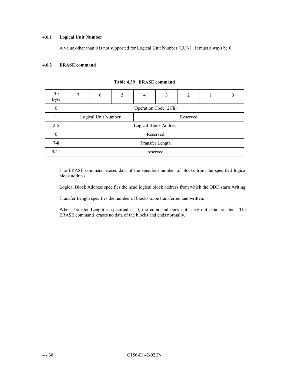 1 logical unit number, 2 erase command | FUJITSU MCE3130AP User Manual | Page 106 / 175