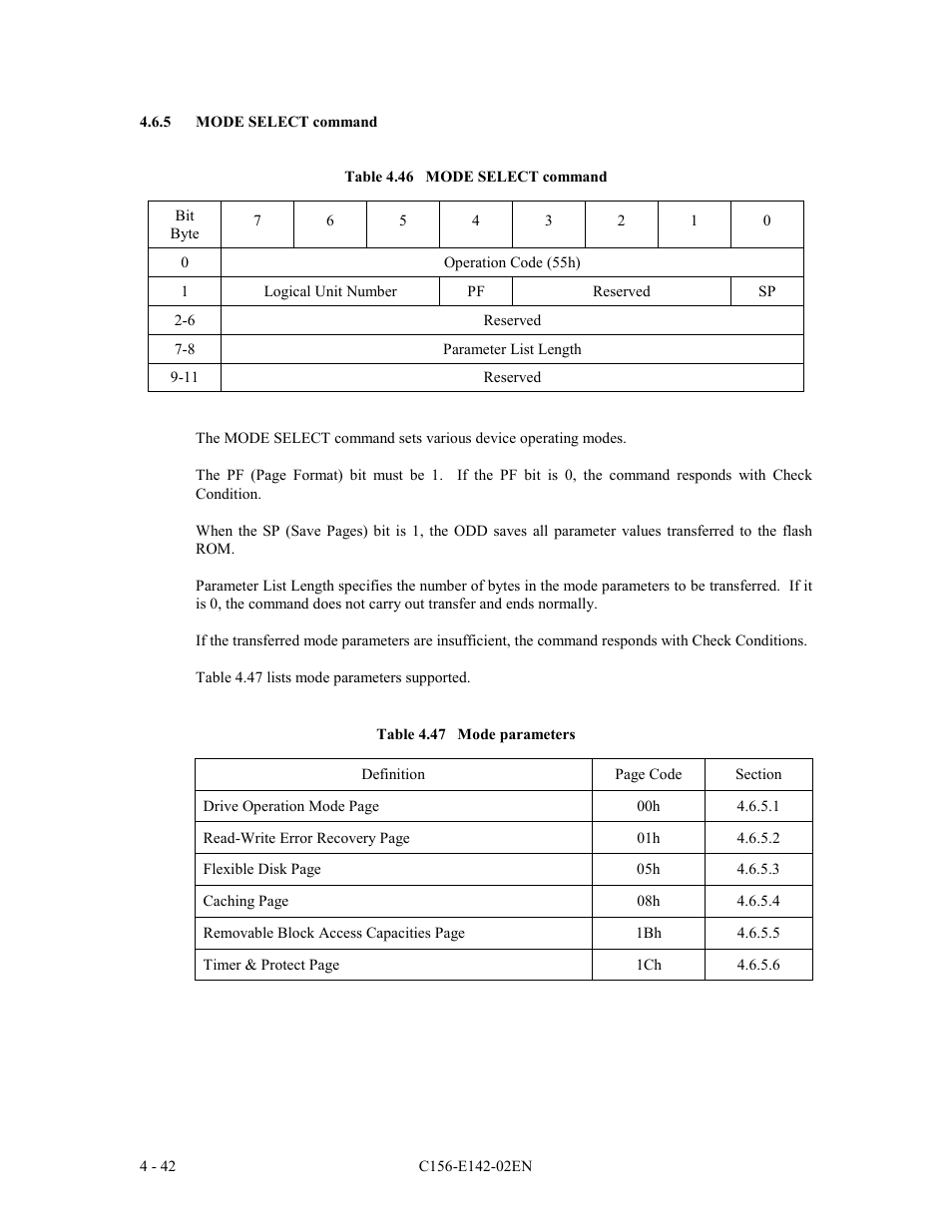 5 mode select command | FUJITSU MCE3130AP User Manual | Page 110 / 175