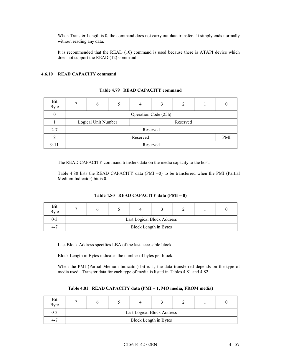 10 read capacity command | FUJITSU MCE3130AP User Manual | Page 125 / 175