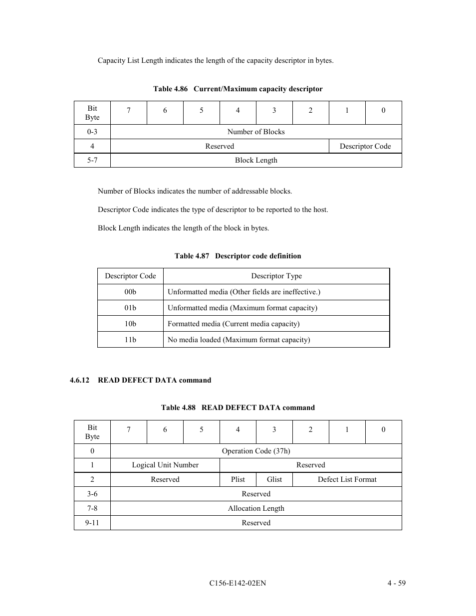 12 read defect data command | FUJITSU MCE3130AP User Manual | Page 127 / 175