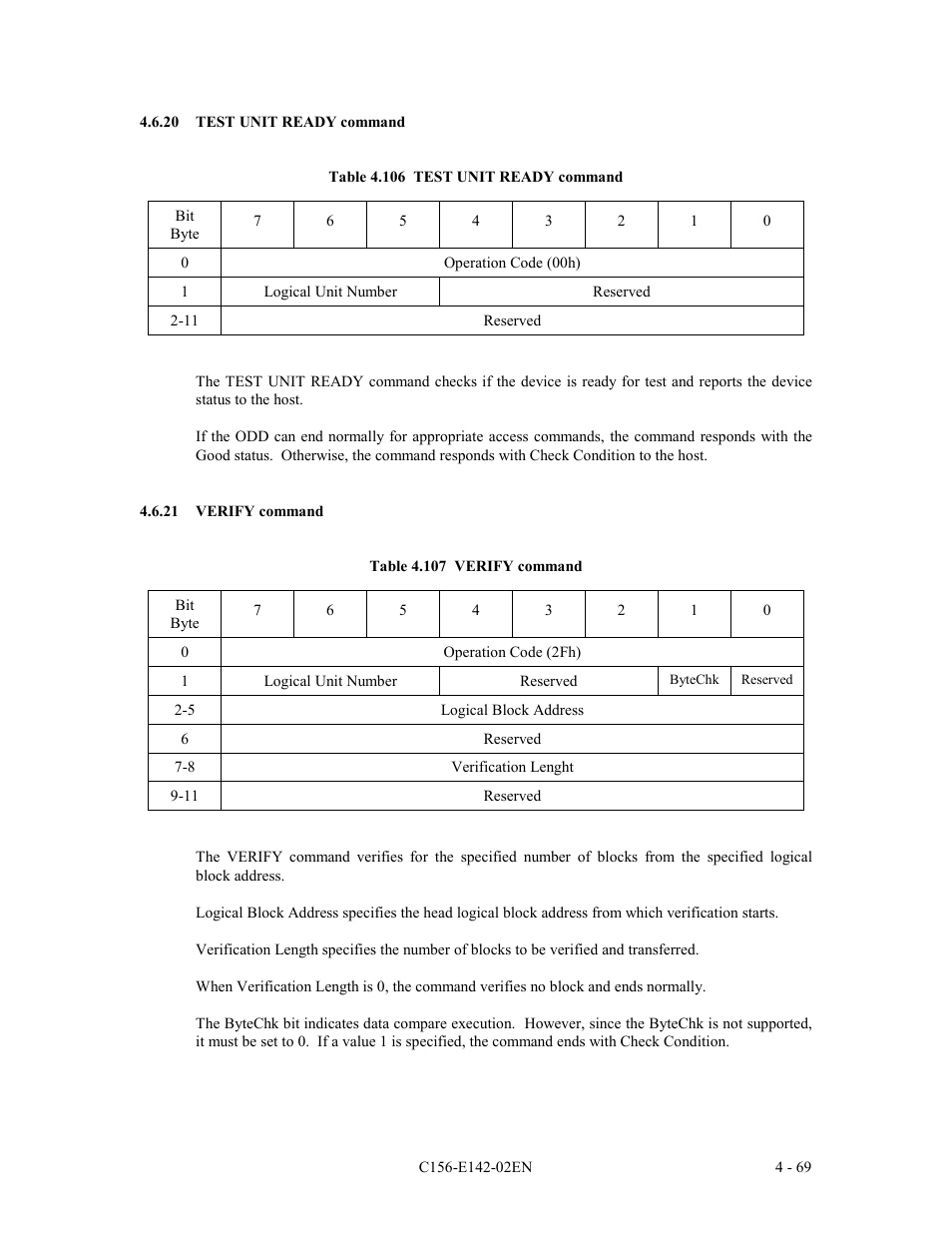 20 test unit ready command, 21 verify command | FUJITSU MCE3130AP User Manual | Page 137 / 175