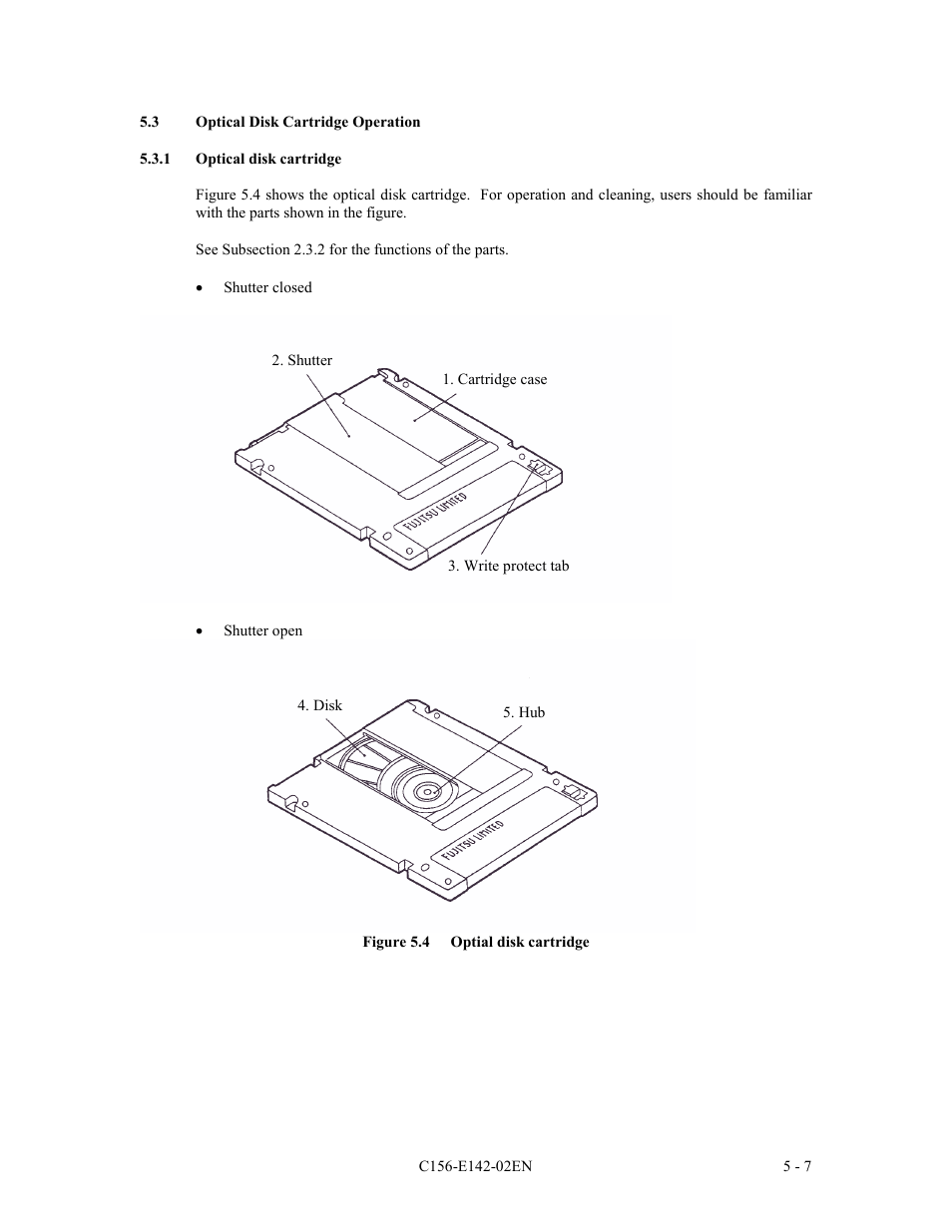 3 optical disk cartridge operation, 1 optical disk cartridge | FUJITSU MCE3130AP User Manual | Page 155 / 175