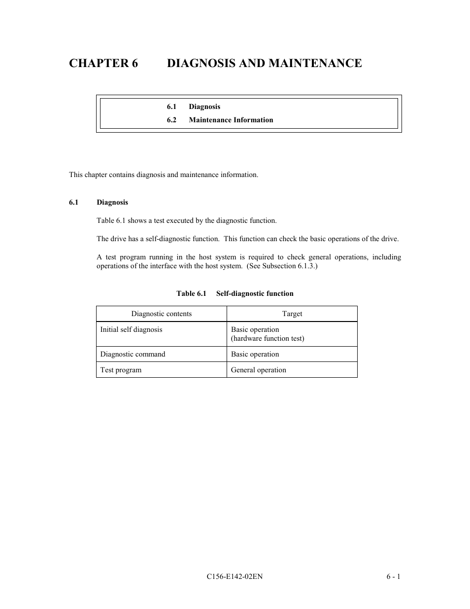 Chapter 6 diagnosis and maintenance, 1 diagnosis | FUJITSU MCE3130AP User Manual | Page 162 / 175