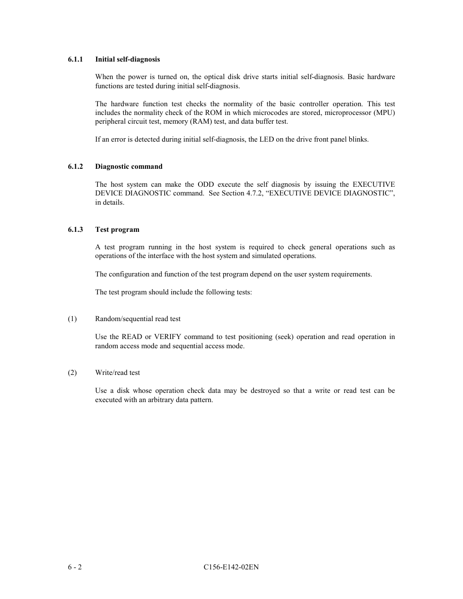 1 initial self-diagnosis, 2 diagnostic command, 3 test program | FUJITSU MCE3130AP User Manual | Page 163 / 175