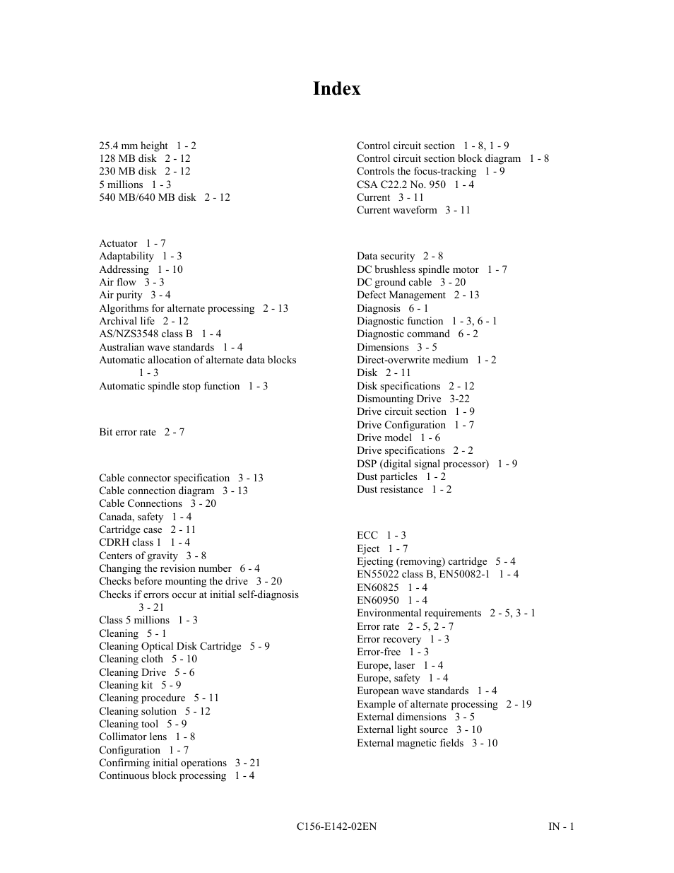 Index | FUJITSU MCE3130AP User Manual | Page 170 / 175