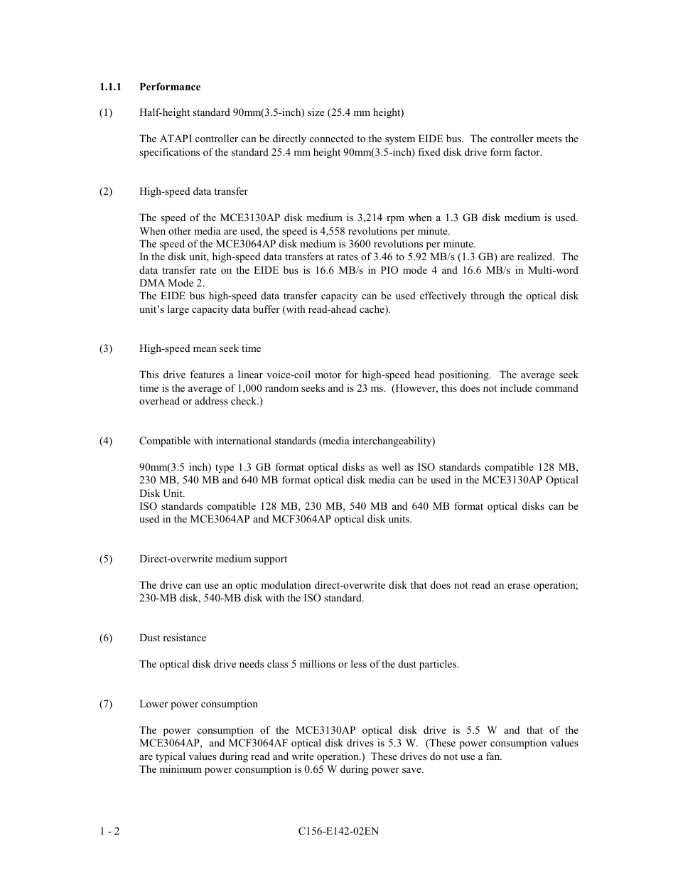 1 performance | FUJITSU MCE3130AP User Manual | Page 23 / 175