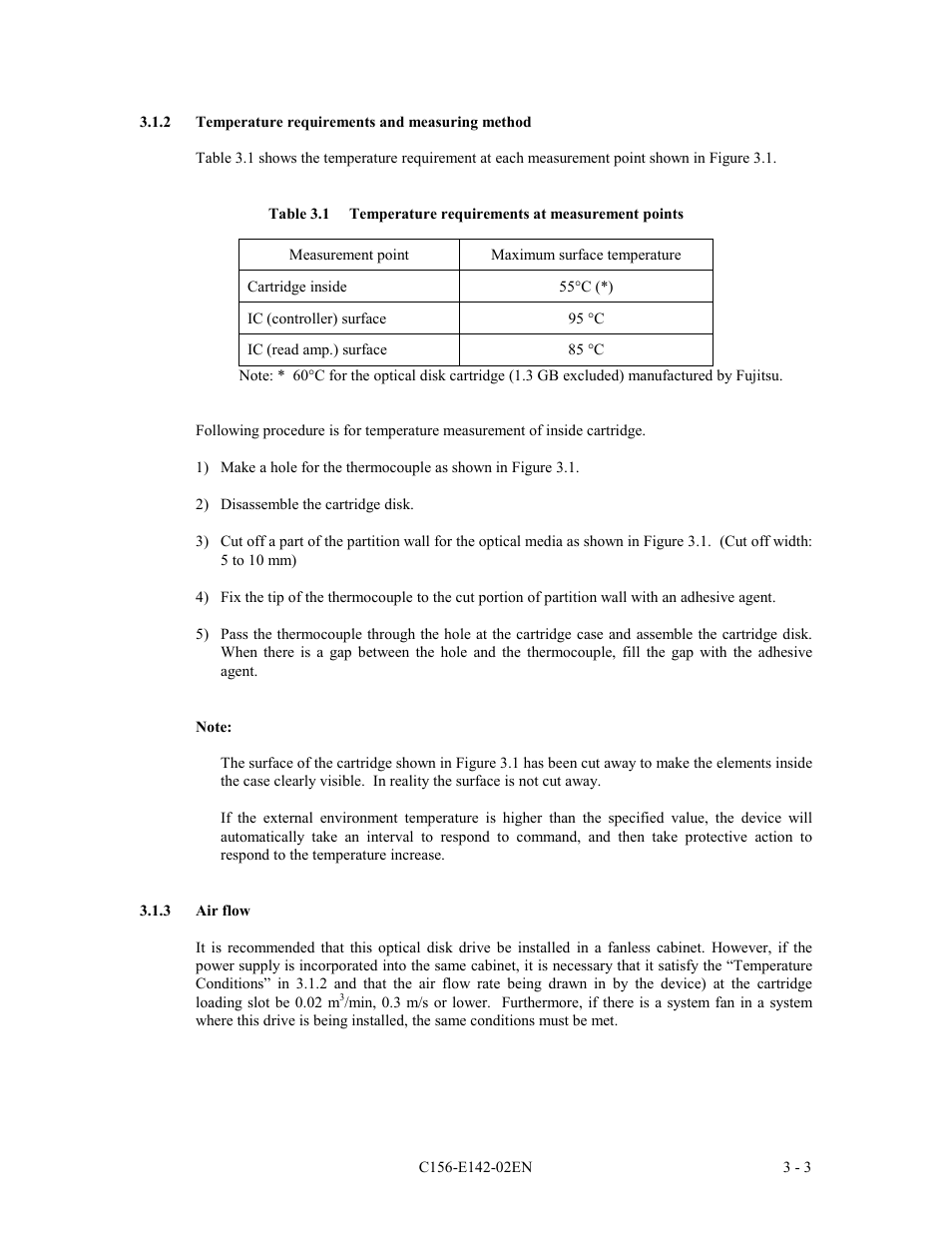 2 temperature requirements and measuring method, 3 air flow | FUJITSU MCE3130AP User Manual | Page 49 / 175