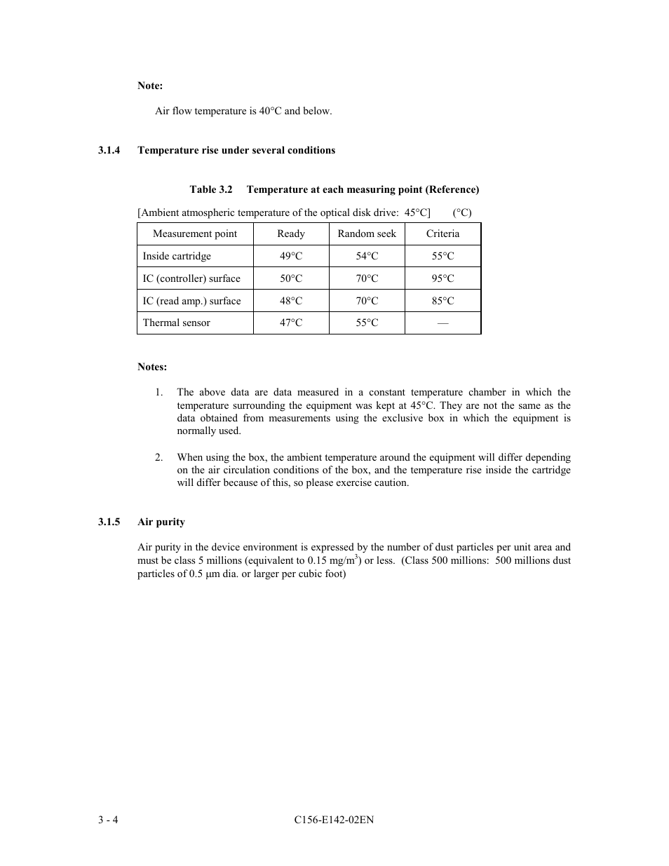 4 temperature rise under several conditions, 5 air purity | FUJITSU MCE3130AP User Manual | Page 50 / 175