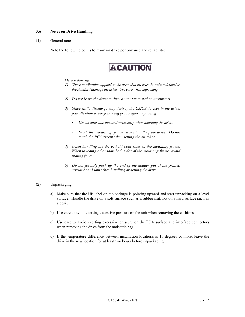 6 notes on drive handling | FUJITSU MCE3130AP User Manual | Page 63 / 175