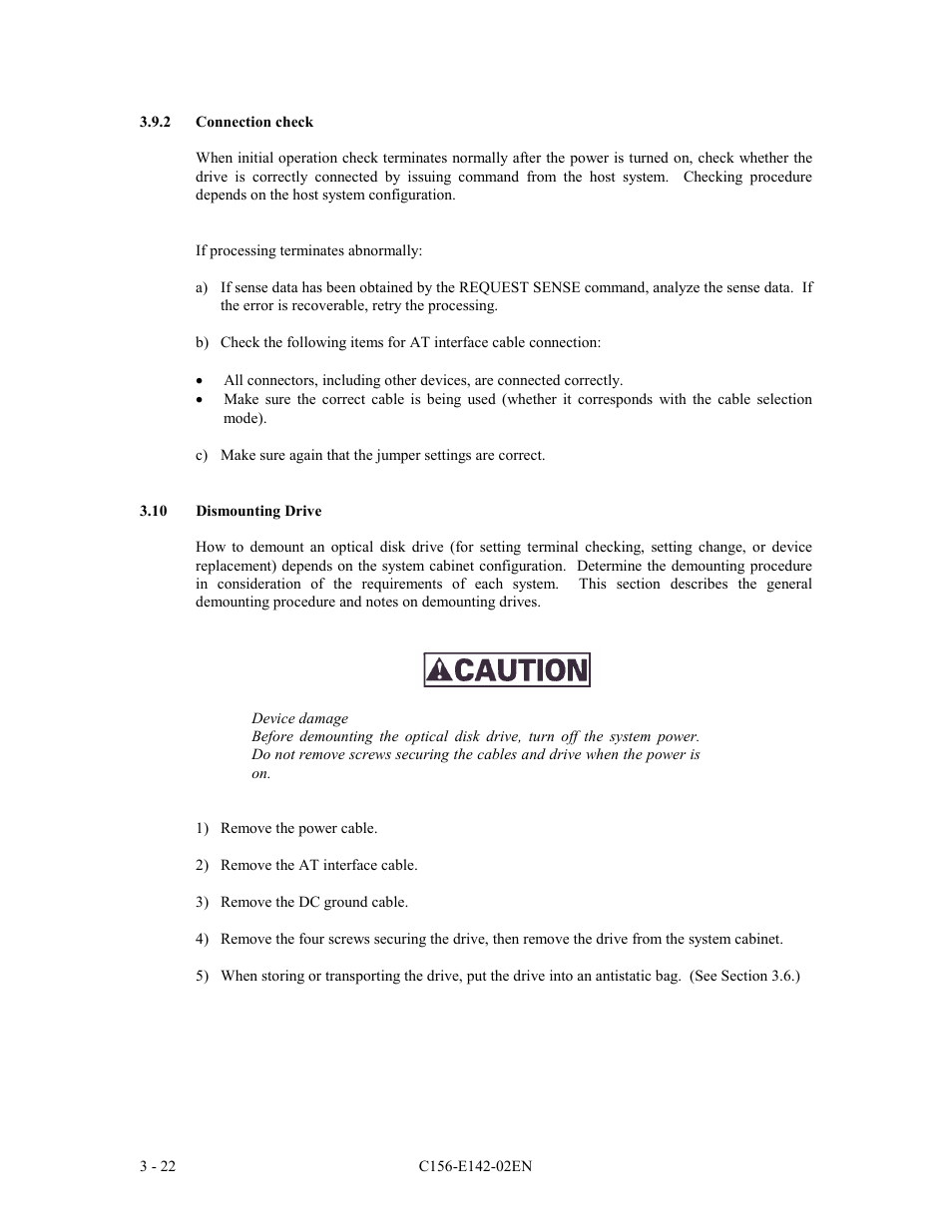 2 connection check, 10 dismounting drive | FUJITSU MCE3130AP User Manual | Page 68 / 175