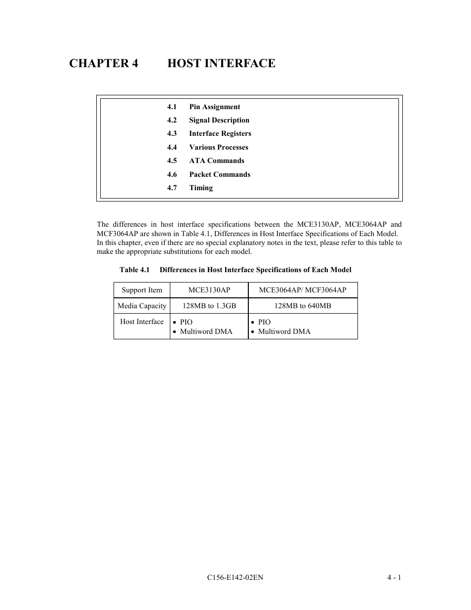Chapter 4 host interface | FUJITSU MCE3130AP User Manual | Page 69 / 175