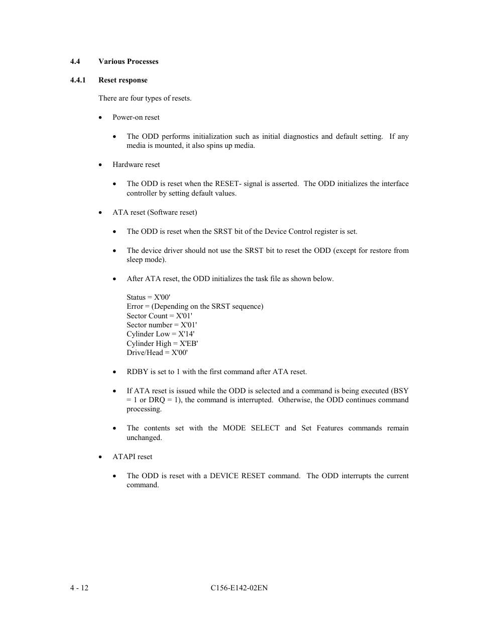 4 various processes, 1 reset response | FUJITSU MCE3130AP User Manual | Page 80 / 175