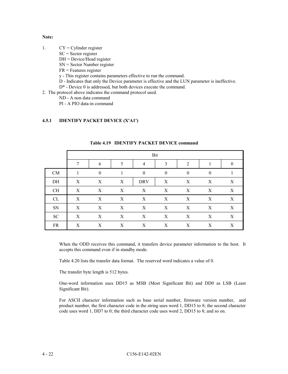 1 identify packet device (x'a1') | FUJITSU MCE3130AP User Manual | Page 90 / 175