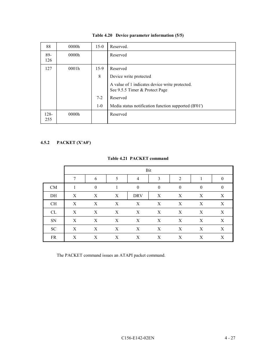 2 packet (x'a0') | FUJITSU MCE3130AP User Manual | Page 95 / 175