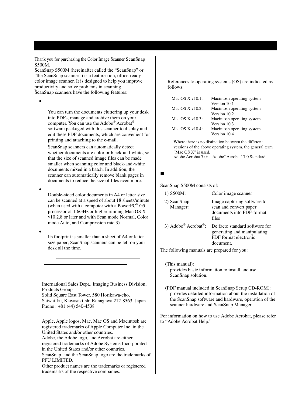 Introduction, Scansnap and the manuals, Manufacturer | Trademarks, How product names are indicated in this manual | FUJITSU S500M User Manual | Page 3 / 24