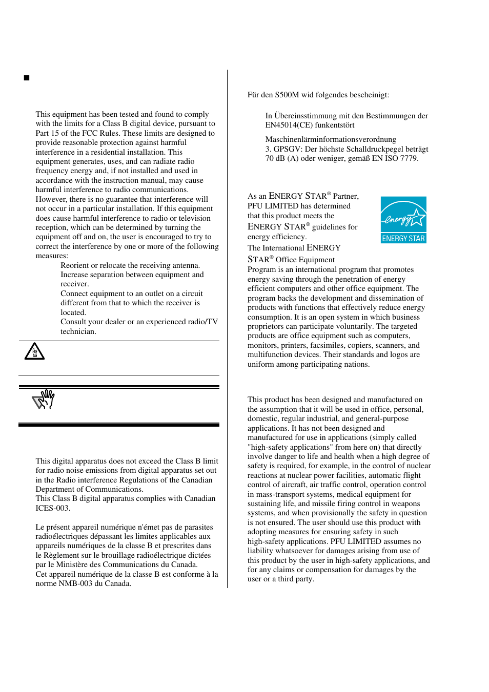 Regulatory information | FUJITSU S500M User Manual | Page 4 / 24