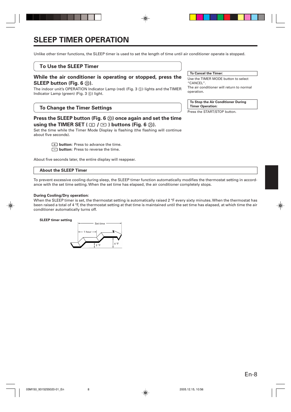 Sleep timer operation, En-8 | FUJITSU HALCYON AOU18CL User Manual | Page 11 / 19