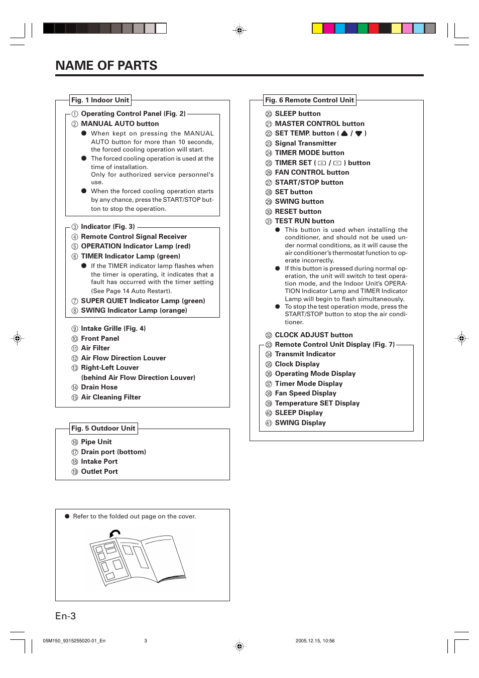 Name of parts, En-3 | FUJITSU HALCYON AOU18CL User Manual | Page 6 / 19