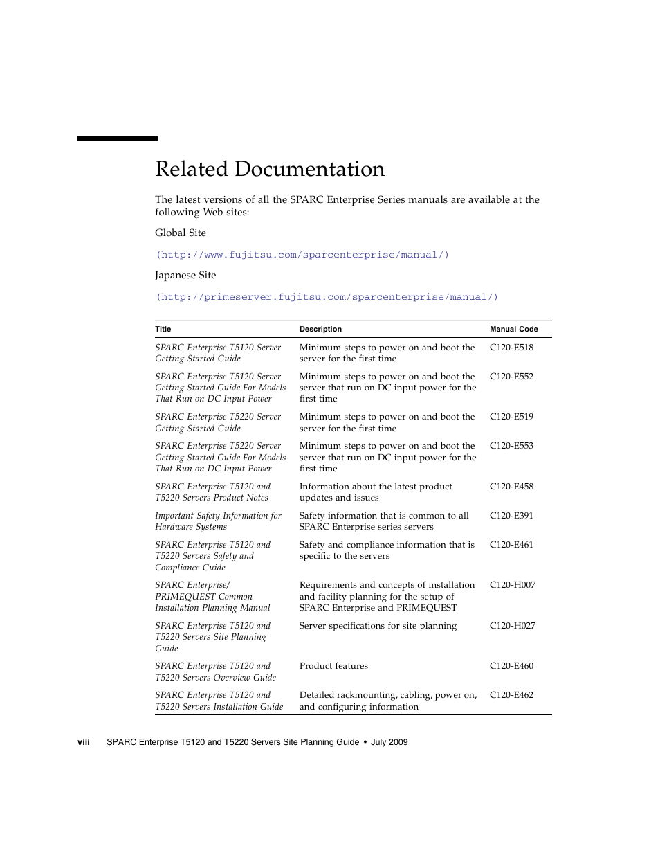 Related documentation | FUJITSU T5120 User Manual | Page 10 / 26