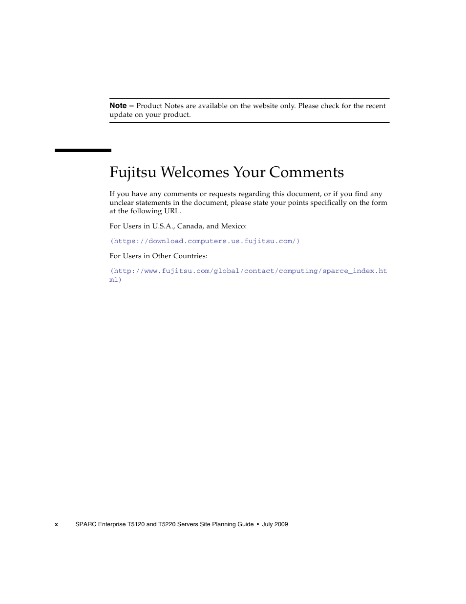 Fujitsu welcomes your comments | FUJITSU T5120 User Manual | Page 12 / 26