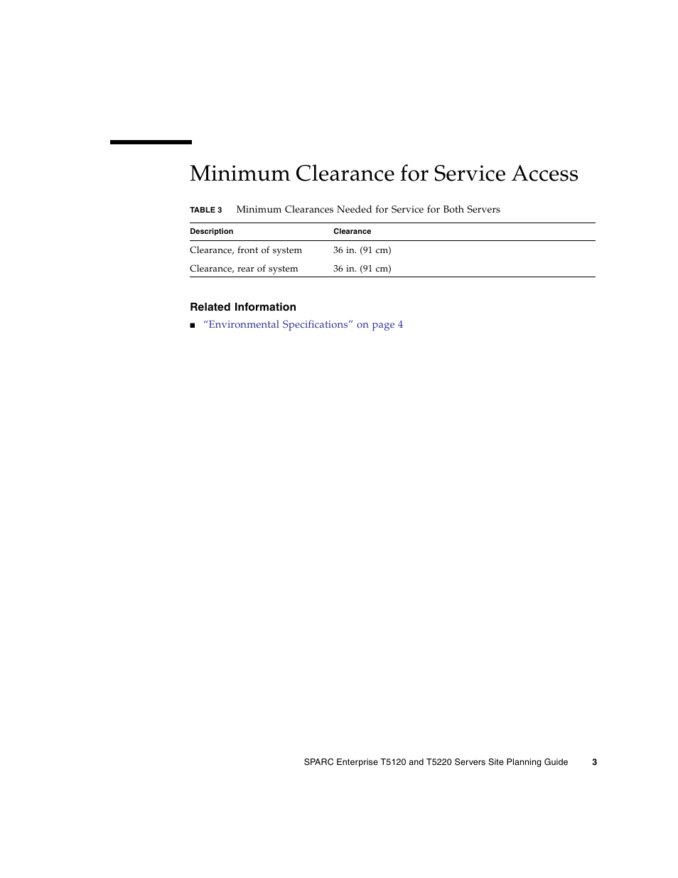 Minimum clearance for service access, Related information | FUJITSU T5120 User Manual | Page 15 / 26