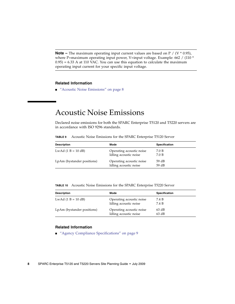 Related information, Acoustic noise emissions | FUJITSU T5120 User Manual | Page 20 / 26