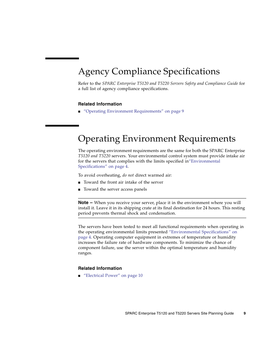 Agency compliance specifications, Related information, Operating environment requirements | FUJITSU T5120 User Manual | Page 21 / 26
