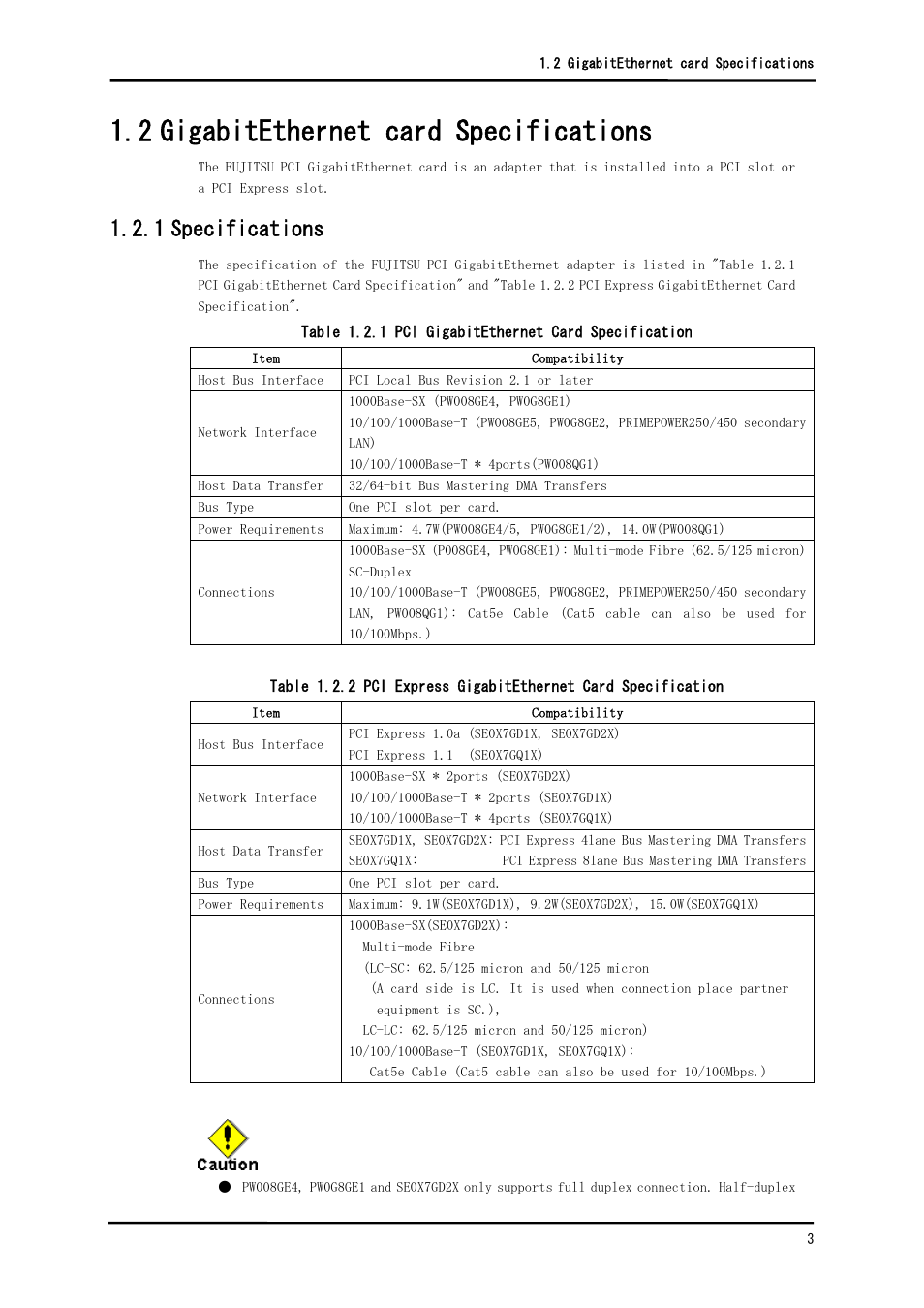 2 gigabitethernet card specifications, 1 specifications | FUJITSU Solaris PCI GigabitEthernet 3.0 User Manual | Page 10 / 115
