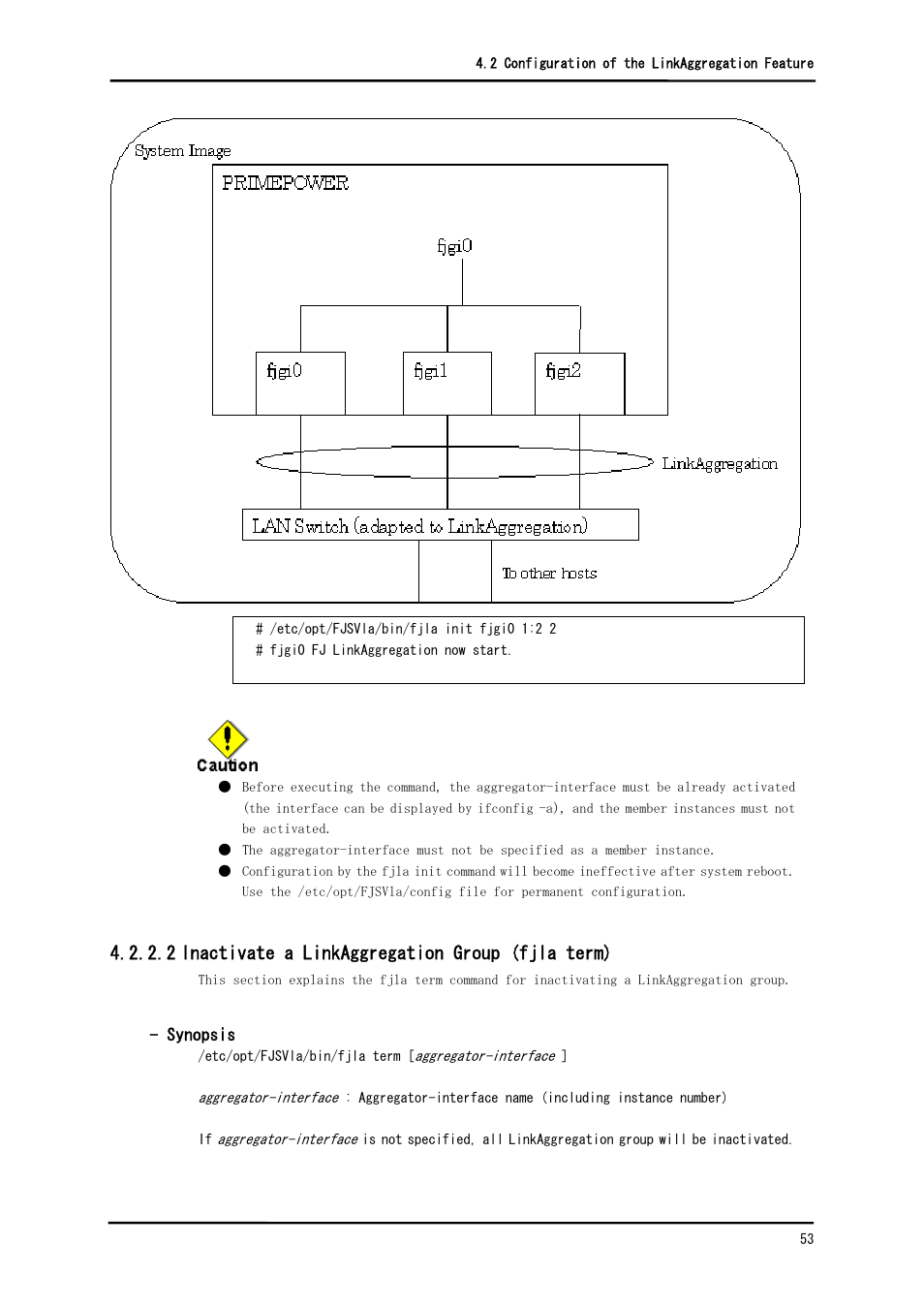 2 inactivate a linkaggregation group (fjla term) | FUJITSU Solaris PCI GigabitEthernet 3.0 User Manual | Page 60 / 115