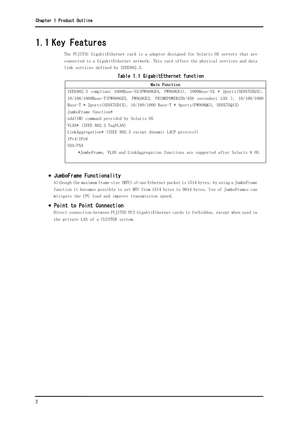 1 key features | FUJITSU Solaris PCI GigabitEthernet 3.0 User Manual | Page 9 / 115