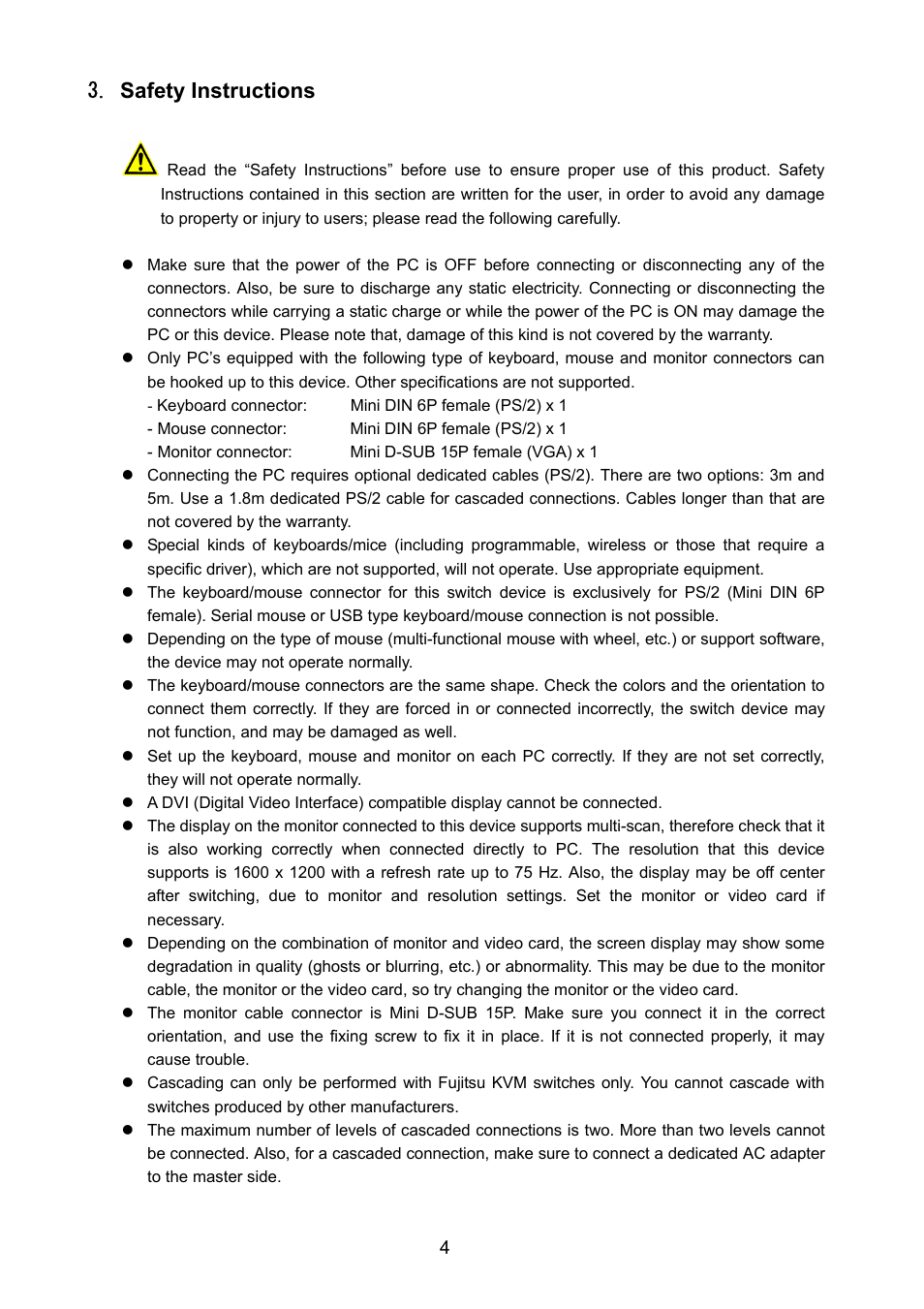 Safety instructions, Characteristics | FUJITSU FS-1004EX User Manual | Page 4 / 16