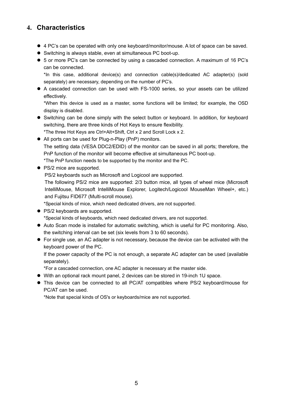 Component names and their functions, Characteristics | FUJITSU FS-1004EX User Manual | Page 5 / 16