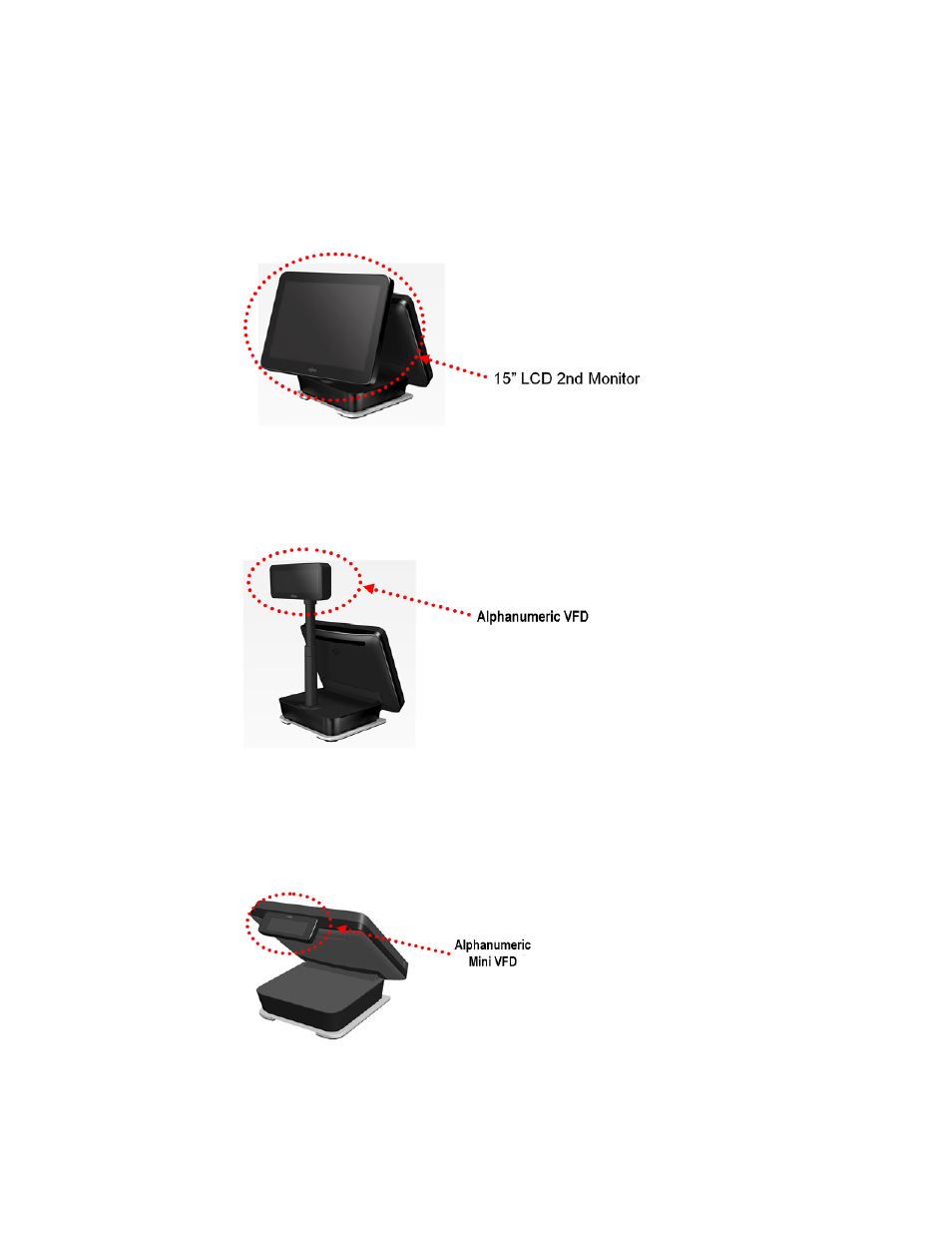 2 aio peripherals, 1 lcd monitors, 2 vf70 vfd | 3 vf35 vfd (mini) | FUJITSU TeamPoS 7000 User Manual | Page 9 / 50